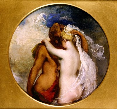 Nimfa i Satyr (olej na panelu) (patrz również 352441) autorstwa William Etty
