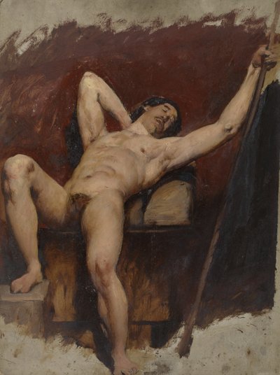 Leżący Akt Męski, podniesione prawe kolano, 1815-45 autorstwa William Etty