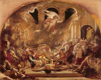 Niszczący anioł i demony zła przerywające orgie okrutnych i niepohamowanych (olej na płótnie) autorstwa William Etty
