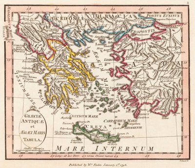 Starożytna Grecja. Morze Egejskie. Azja Miniejsza. Mapa. autorstwa William Faden