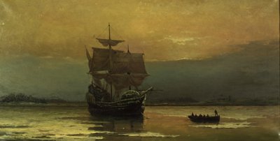 Mayflower po przybyciu do portu Plymouth, 1882. autorstwa William Formby Halsall