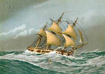 Fregata z 28 armatami Royal Navy, c1794, c1890-c1893 autorstwa William Frederick Mitchell