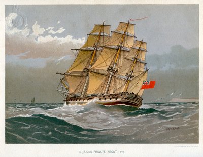 Fregata z armatą Royal Navy 38, c1770 c1890-c1893 autorstwa William Frederick Mitchell