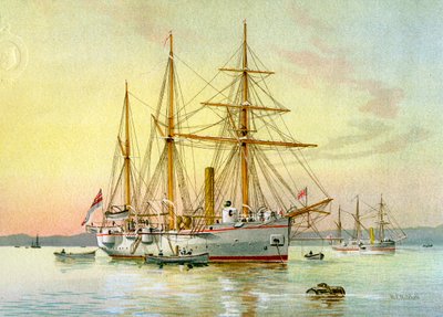 HMS Bramble, kanonierka 1. klasy Royal Navy, c1890-c1893. autorstwa William Frederick Mitchell
