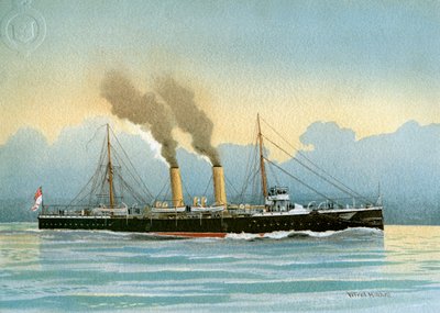 HMS Latona, krążownik Royal Navy 2. klasy, c1890-c1893. autorstwa William Frederick Mitchell