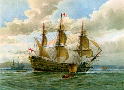 Okręt wojenny Royal Navy, c1650, c1890-c1893. autorstwa William Frederick Mitchell