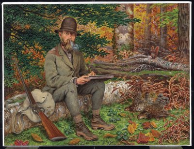 Autoportret w ekwipunku myśliwskim, ok. 1875 (olej i grafit na papierze na laminowanej płycie pilśniowej) autorstwa William George Richardson Hind