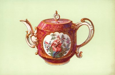 Czajnik, Chelsea, kolor bordowy, z figurami wg Watteau (kolor lito) autorstwa William Gibb