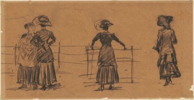 Studia kobiet na balustradzie parkowej autorstwa William Glackens