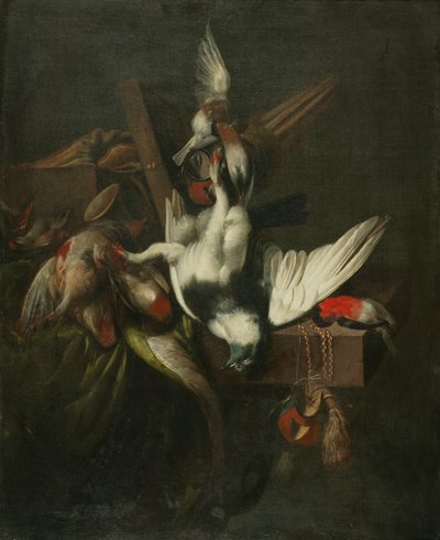 Martwa natura z martwym gołębiem, ziębami i kapturami sokołów (olej na płótnie) autorstwa William Gowe Ferguson