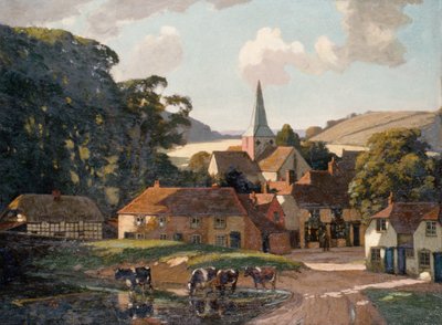 Wioska Harting i staw (olej na płótnie) autorstwa William Gunning King