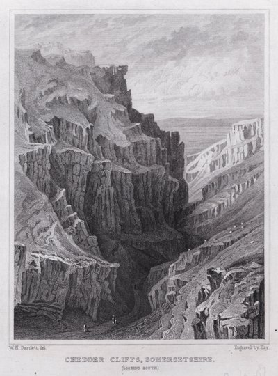 Cheddar Cliffs, Somersetshire, patrząc na południe (rycina) autorstwa William H. Bartlett
