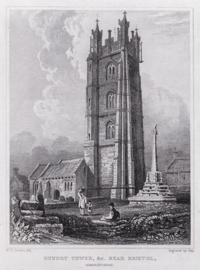 Dundry Tower itp. w pobliżu Bristolu, Somersetshire (grawerowanie) autorstwa William H. Bartlett