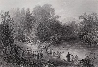 Rzeka Jordan, Kąpielisko Greckie (rycina) autorstwa William H. Bartlett