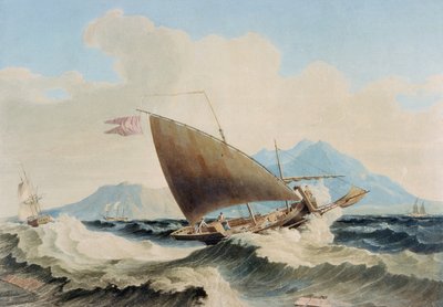 Widok na wyspę Lipari i maltański Speronare autorstwa William H. Burnett