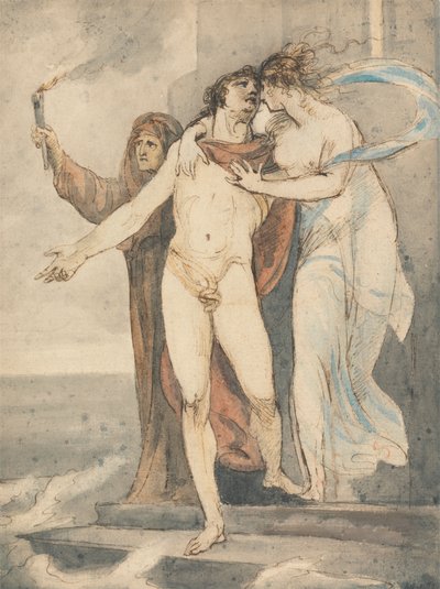 Leander despedindo-se do herói antes de nadar de volta pelo polonês Helesponto autorstwa William Hamilton
