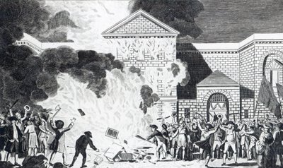 Zniszczenia spowodowane przez zamieszki w Londynie, które spowodowały ostrzelanie Nowego Więzienia Newgate i spalenie mebli pana Akermana, 6 czerwca 1780 r., ryc. T. Thornton autorstwa William Hamilton