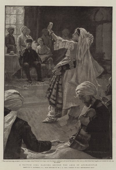 Nautch Girl tańczy przed amirem Afganistanu autorstwa William Hatherell