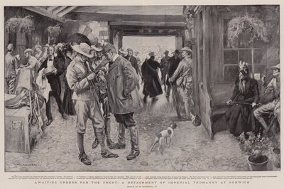 Oczekiwanie na rozkazy dla frontu, oddział Imperial Yeomanry w Norwich autorstwa William Hatherell