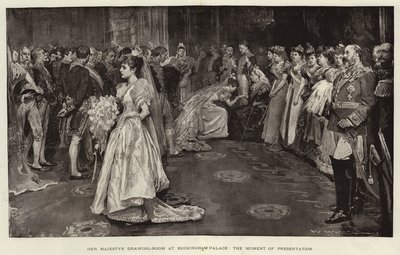 Salon Jej Królewskiej Mości w Pałacu Buckingham, moment prezentacji autorstwa William Hatherell
