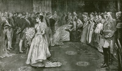 Salon Jej Królewskiej Mości w Pałacu Buckingham, moment prezentacji autorstwa William Hatherell