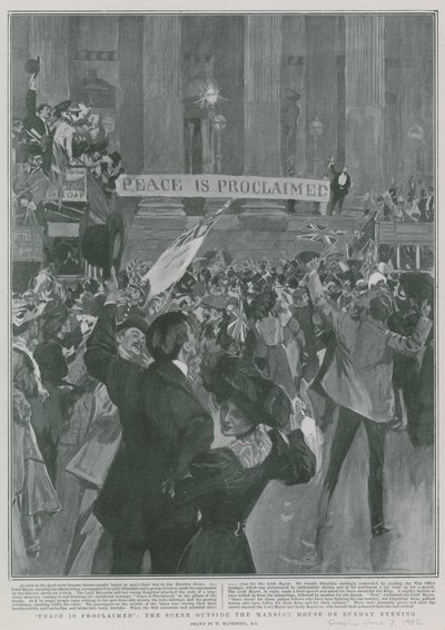 Ogłoszono pokój: scena przed rezydencją w niedzielny wieczór autorstwa William Hatherell