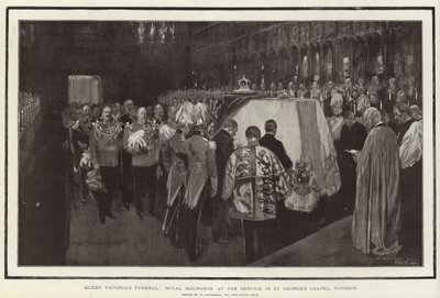 Pogrzeb królowej Wiktorii, królewscy żałobnicy na nabożeństwie w kaplicy św. Jerzego w Windsor autorstwa William Hatherell