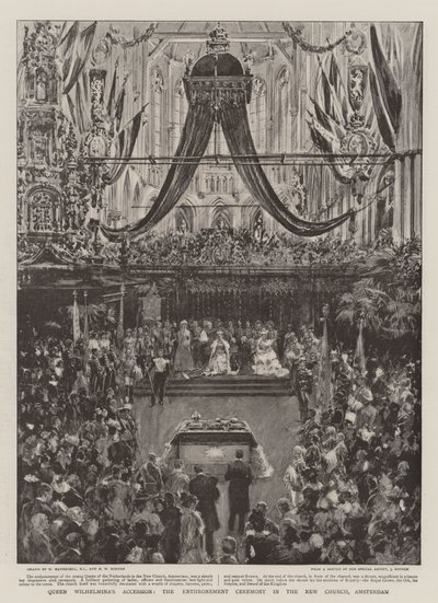 Akcesja królowej Wilhelminy, ceremonia intronizacji w Nowym Kościele w Amsterdamie autorstwa William Hatherell