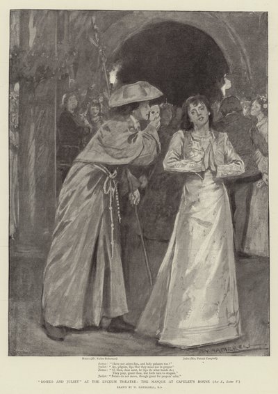 Romeo i Julia w Teatrze Liceum, Maska w Domu Kapuletów, Akt I, Scena V autorstwa William Hatherell