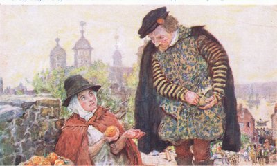 Szekspir kupuje pomarańczę od kobiety z Tower Hill, z My Magazine, pub.1922 autorstwa William Hatherell