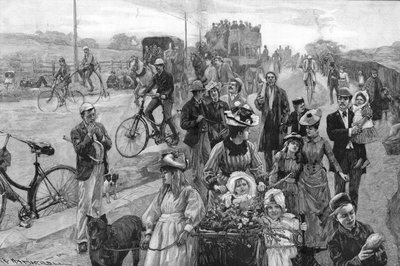 Scena uliczna z wieloma rowerami autorstwa William Hatherell