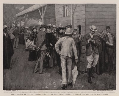 Anglicy w Egipcie, biorąc bilety w biurze Pari Mutuel na torze wyścigowym w Kairze autorstwa William Hatherell