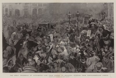 Wielka procesja samochodów samochodowych z Londynu do Brighton, zaczynając od Northumberland Avenue autorstwa William Hatherell