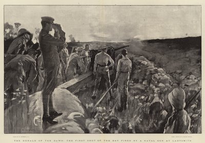 Zwiastun świtu, pierwszy strzał dnia wystrzelony z armaty morskiej w Ladysmith autorstwa William Hatherell
