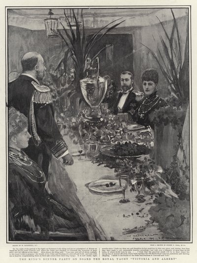 Uroczysta kolacja królewska na pokładzie królewskiego jachtu Victoria and Albert autorstwa William Hatherell
