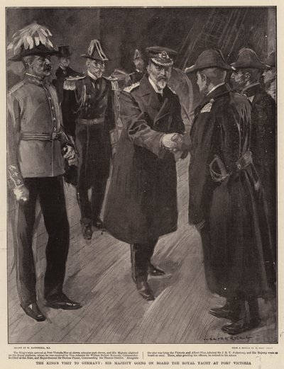 Wizyta Króla w Niemczech, Jego Wysokość na pokładzie Jachtu Królewskiego w Port Victoria autorstwa William Hatherell
