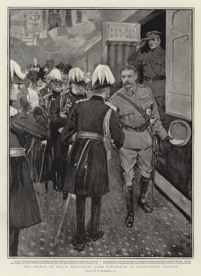 Książę Walii wita Lorda Kitchenera na stacji Paddington autorstwa William Hatherell