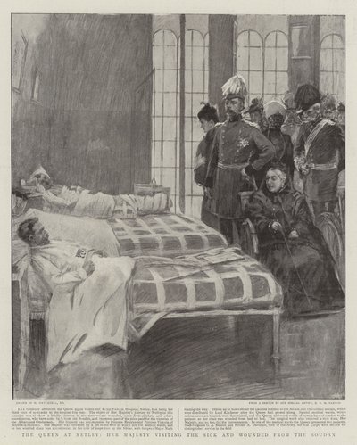 Królowa w Netley, Jej Wysokość odwiedza chorych i rannych z Sudanu autorstwa William Hatherell