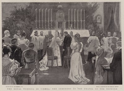 Ślub królewski w Wiedniu, uroczystość w kaplicy Hofburg autorstwa William Hatherell