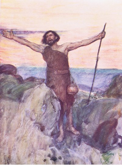 Głos wołającego na pustyni, z The Bible Story opublikowanej przez Hodder & Stoughton, ok. 1930 autorstwa William Hatherell