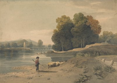 Rzeczna scena z chłopcem i owcami autorstwa William Havell