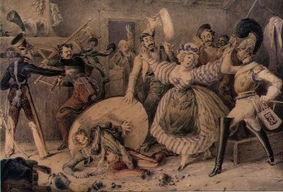 Bójka w karczmie, ok. 1830 (akwarela na ołówku podkreślona gwaszem na papierze) autorstwa William Heath