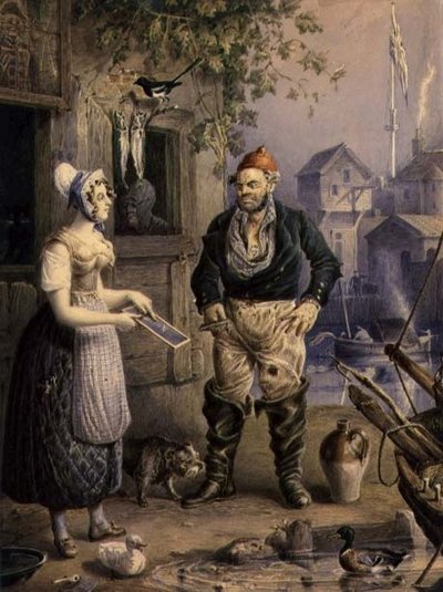 Rybak i panna, ok. 1830 (akwarela, ołówek wzmocniony gwaszem na papierze) autorstwa William Heath