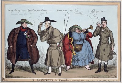 „Kwartet w charakterze”: George IV, Wellington, Lady Conyngham, Robert Peel, maj 1829 autorstwa William Heath