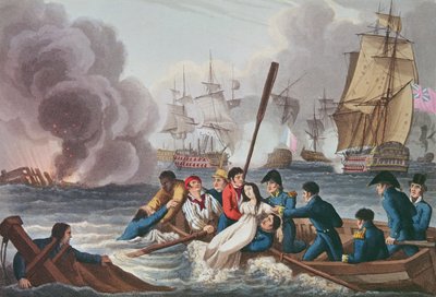 Anegdota w bitwie pod Trafalgarem, rytowana przez Matthew Dubourga (fl.1813-20) z „Anegdoty historyczne, wojskowe i morskie”, wyd. Edward Orme (1774-c.1820) 1817 (akwatinta) autorstwa William Heath