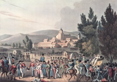 Bitwa pod Vittorią, 1813, Sprowadzenie więźniów, sztych. I. Clarke, akwatinta M. DuBourga (akwatinta) autorstwa William Heath