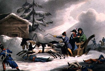 Lot Bonapartego w przebraniu hrabiego Vicenzy z Rosji, opublikowany 1 marca 1814 przez Williama Heatha (akwatinta) autorstwa William Heath