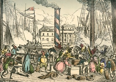 Wejście na pokład Margate Steam Packet w London Bridges Wharf, 1838 r autorstwa William Heath