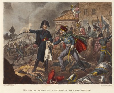 Spotkanie Wellingtona i Blüchera w La Belle Alliance, akwatinta Josepha Constantine