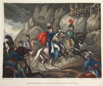 Rozpoznanie, po przekroczeniu Bidassoa, akwatinta J.C. Stadlera, wyd. Tegg, kwiecień 1818 (akwatinta) autorstwa William Heath